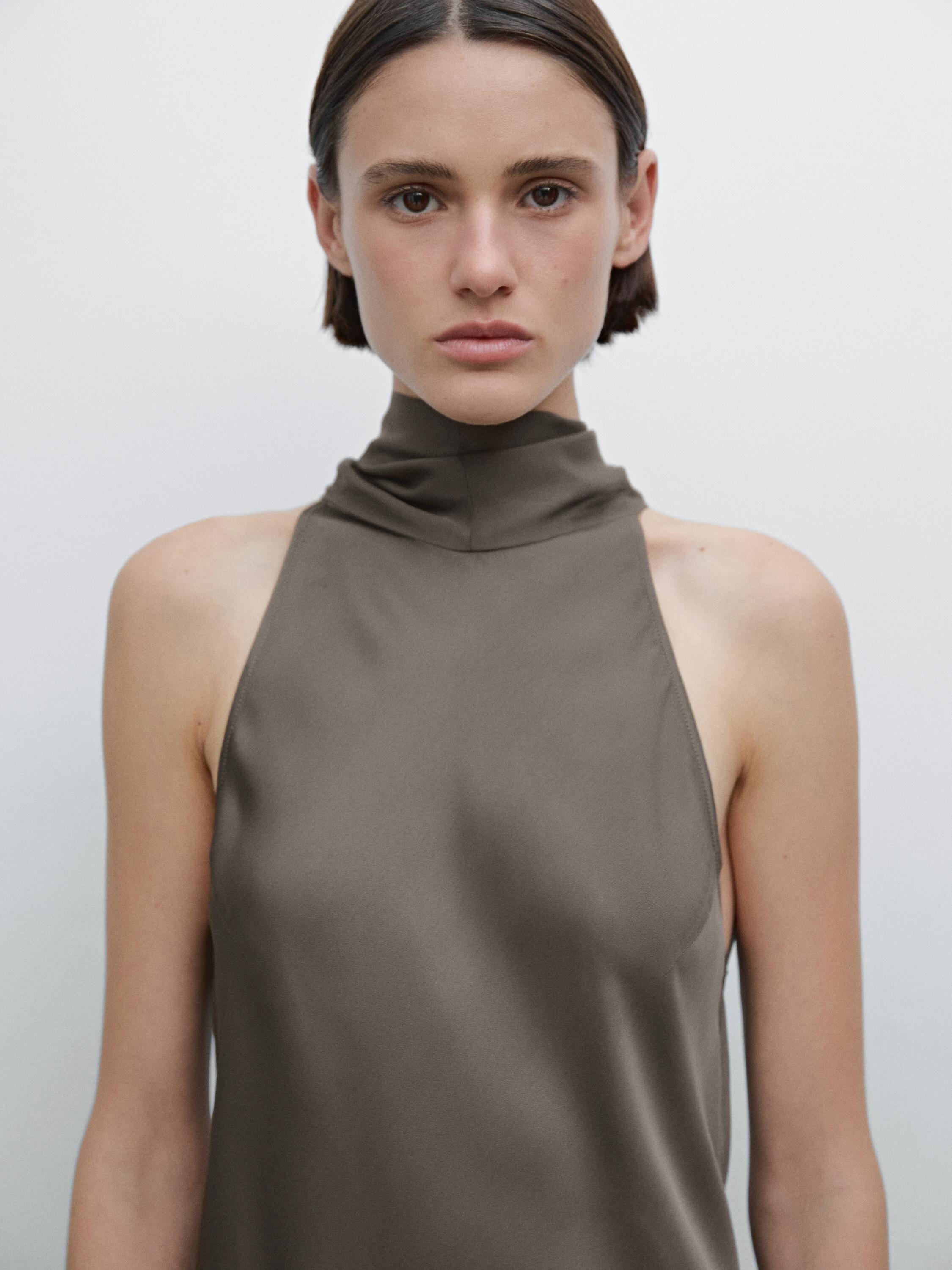 Halter neck dress with tie detail - Studio | Massimo Dutti UK