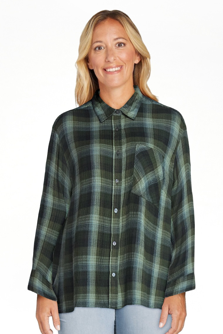 Terra & Sky Women's Plus Plaid Button Front Shirt, Sizes 0X-5X | Walmart (US)