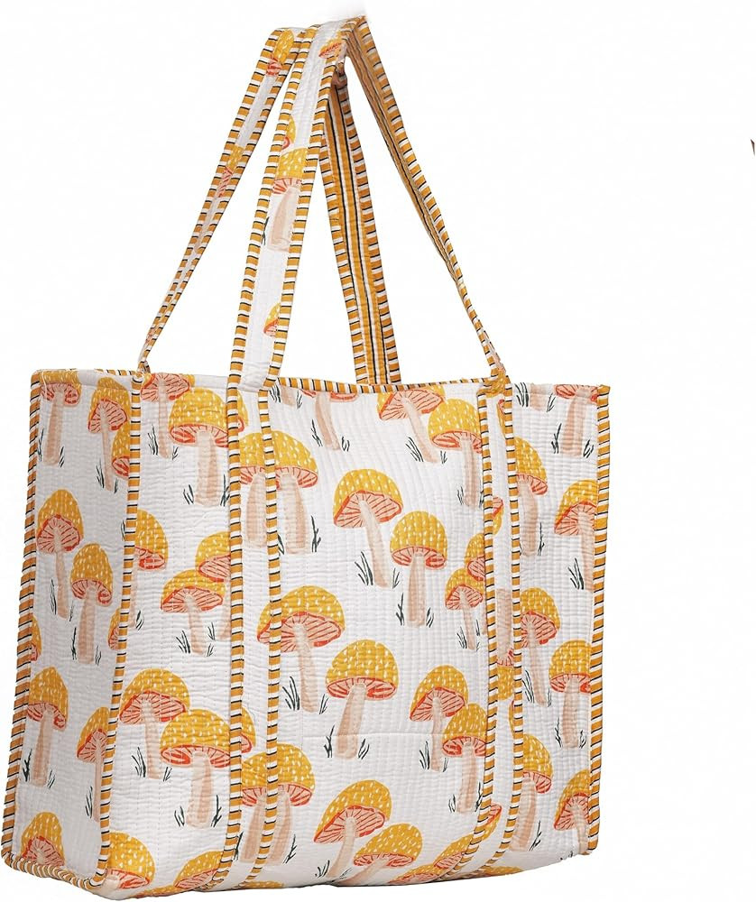 Printed Cotton Tote Bag Lightweight Travel Bag Grocery Shopping Tote Bag Handmade Boho Bag Quilte... | Amazon (US)