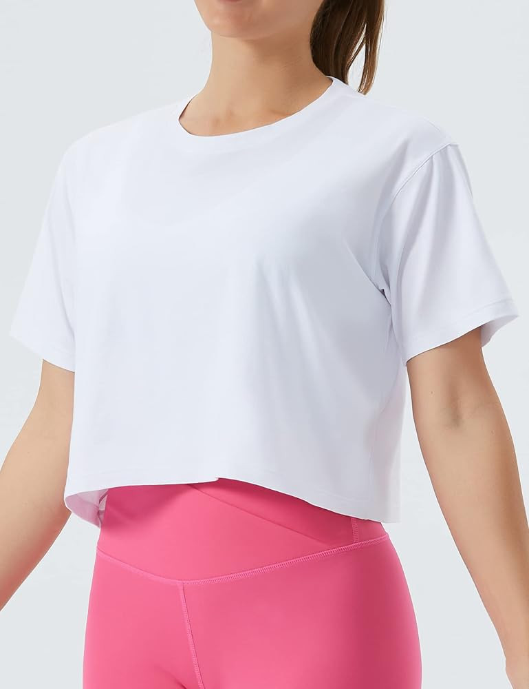 THE GYM PEOPLE Women's Workout Crop Top T-Shirt Short Sleeve Boxy Yoga Running Cropped Basic Tee | Amazon (US)