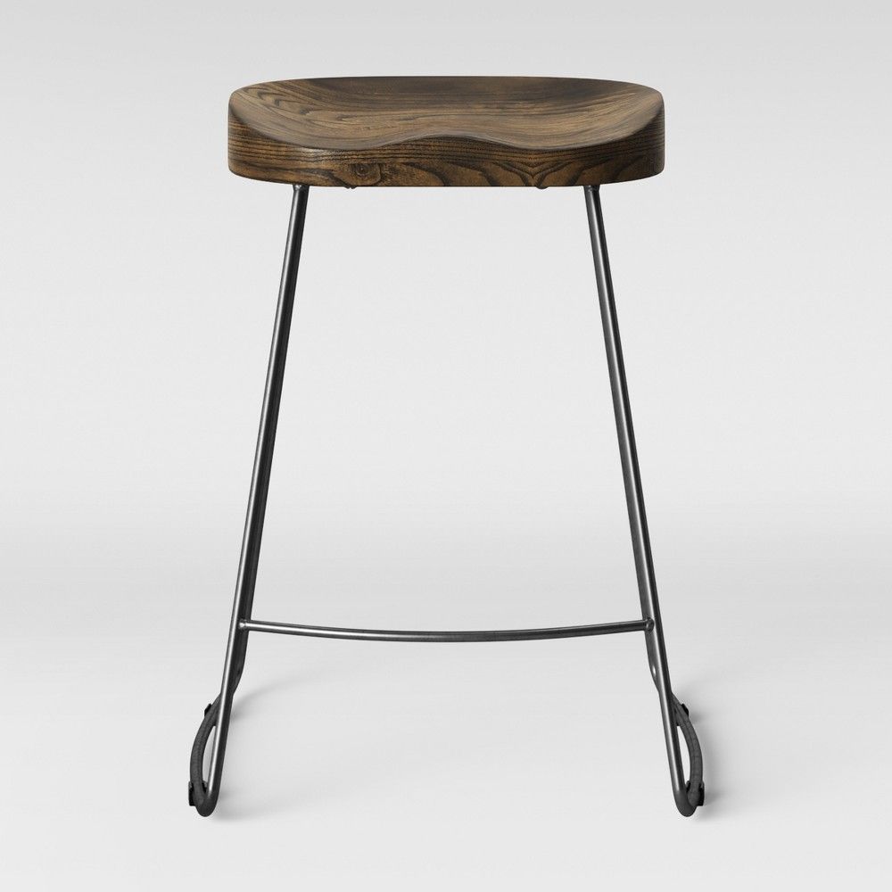 Hull Low Back Counter Height Barstool Wood/Metal Silver - Threshold | Target