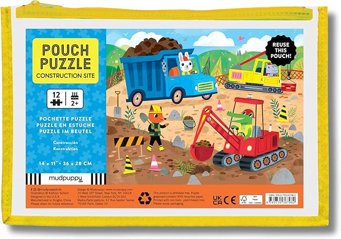 Mudpuppy Construction Site – 12 Piece Puzzle with Reusable Zipper Pouch Featuring Colorful and ... | Amazon (US)