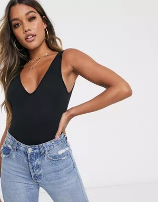 ASOS DESIGN organic cotton v neck tank bodysuit in black | ASOS (Global)