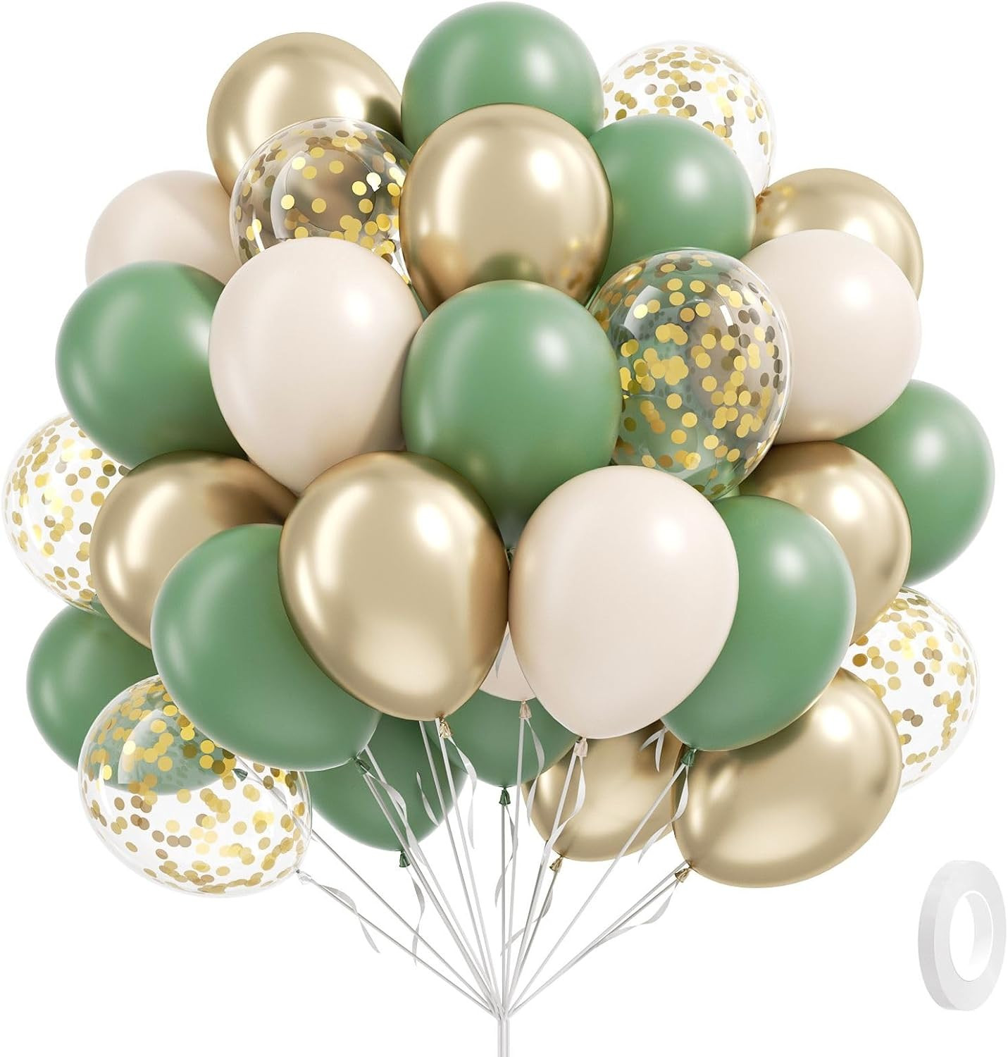 60pcs 12inch Sage Green Balloons with Sand White Gold Confetti Balloons | Amazon (US)
