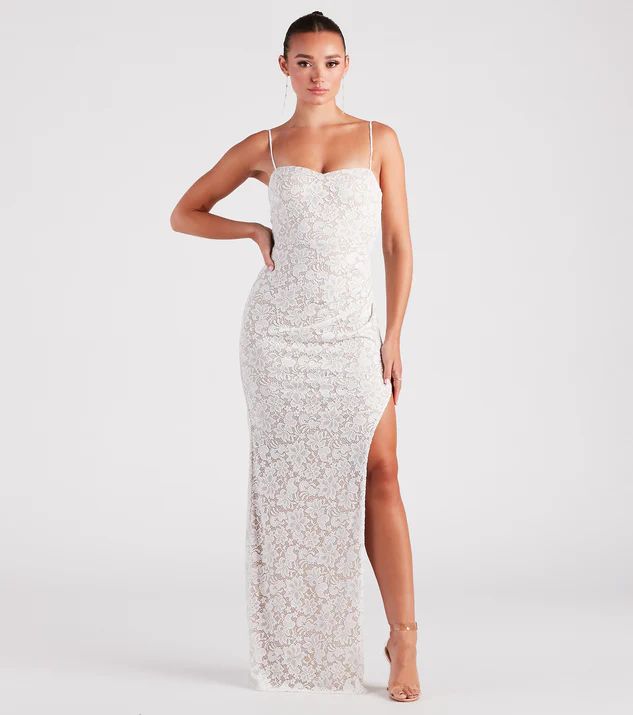 Daphne Formal Lace Slit Long Dress | Windsor Stores