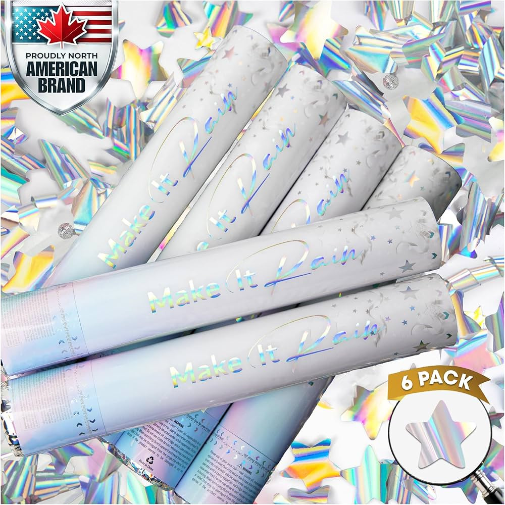 6 Pack Silver Stars Confetti Cannon Confetti Poppers | New Years Eve Party Supplies 2025 Party Poppers Confetti Shooter for Decoration Celebration Birthday Prank | Bulk Blaster Gun Glitters Tube Large | Amazon (US)