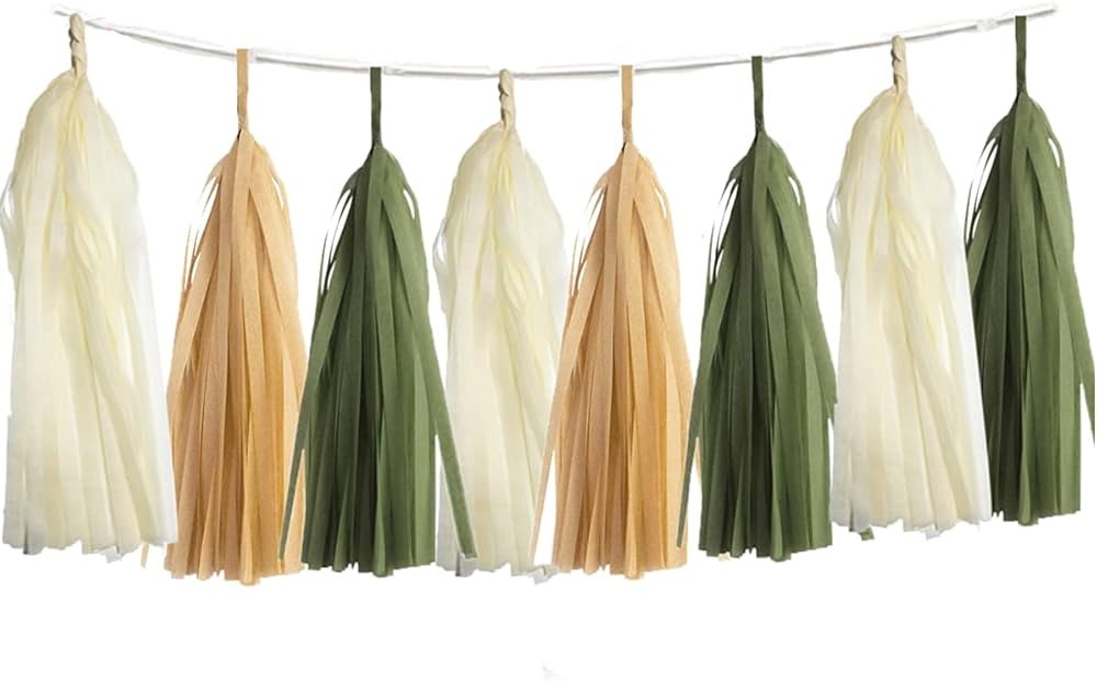 15PCS DIY Tissue Tassels Garland Olive Green Kraft Tan Brown Cream Neutral Party Tassel Banner fo... | Amazon (US)