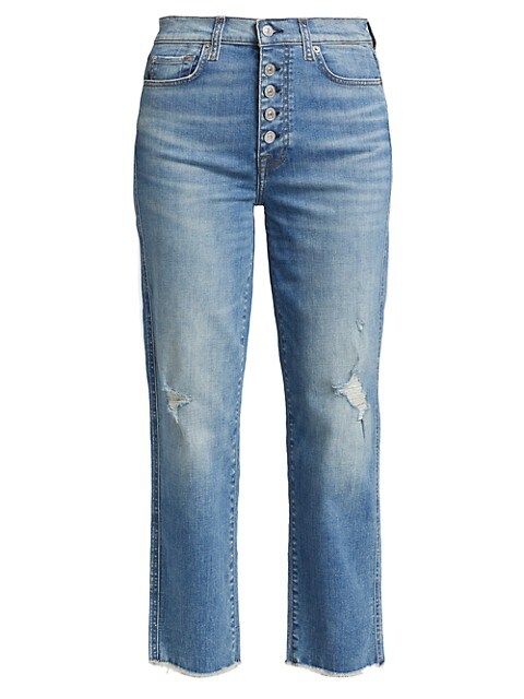 High-Rise Raw-Edge Cropped Straight-Leg Jeans | Saks Fifth Avenue