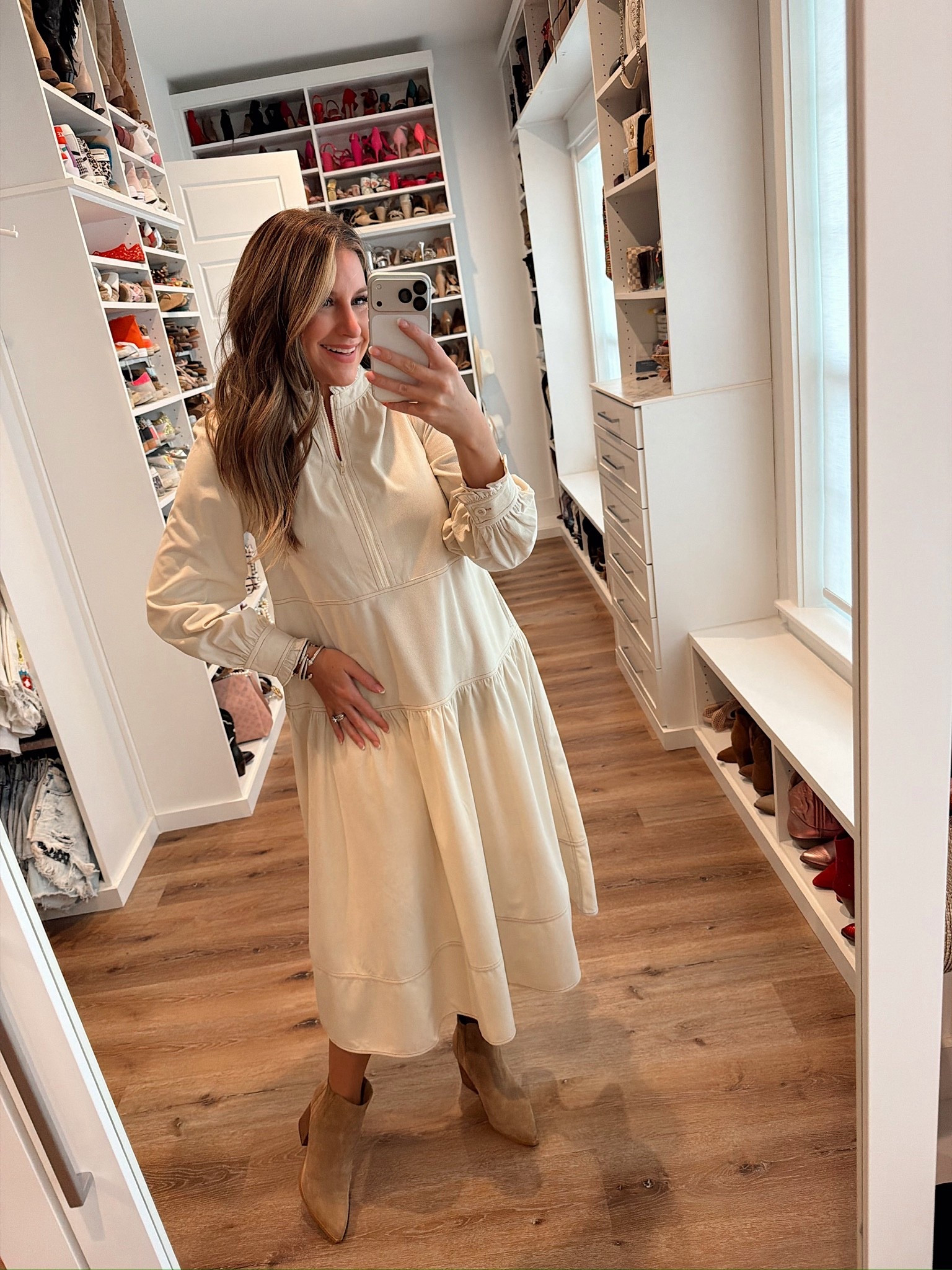 In a small corduroy maxi dress, ankle boots and accessories - fits tts.

#LTKSeasonal #LTKStyleTip #LTKFindsUnder50