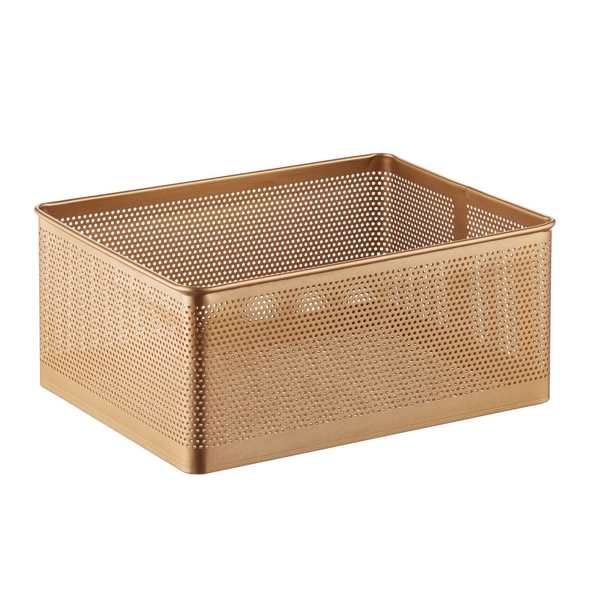The Container Store Wide Serena Stamped Metal Bin Gold | The Container Store
