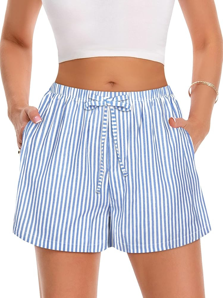 Women Boxer Shorts Comfy Gingham Drawstring Pajama Bottom Plaid Casual Pants with Pocket | Amazon (US)