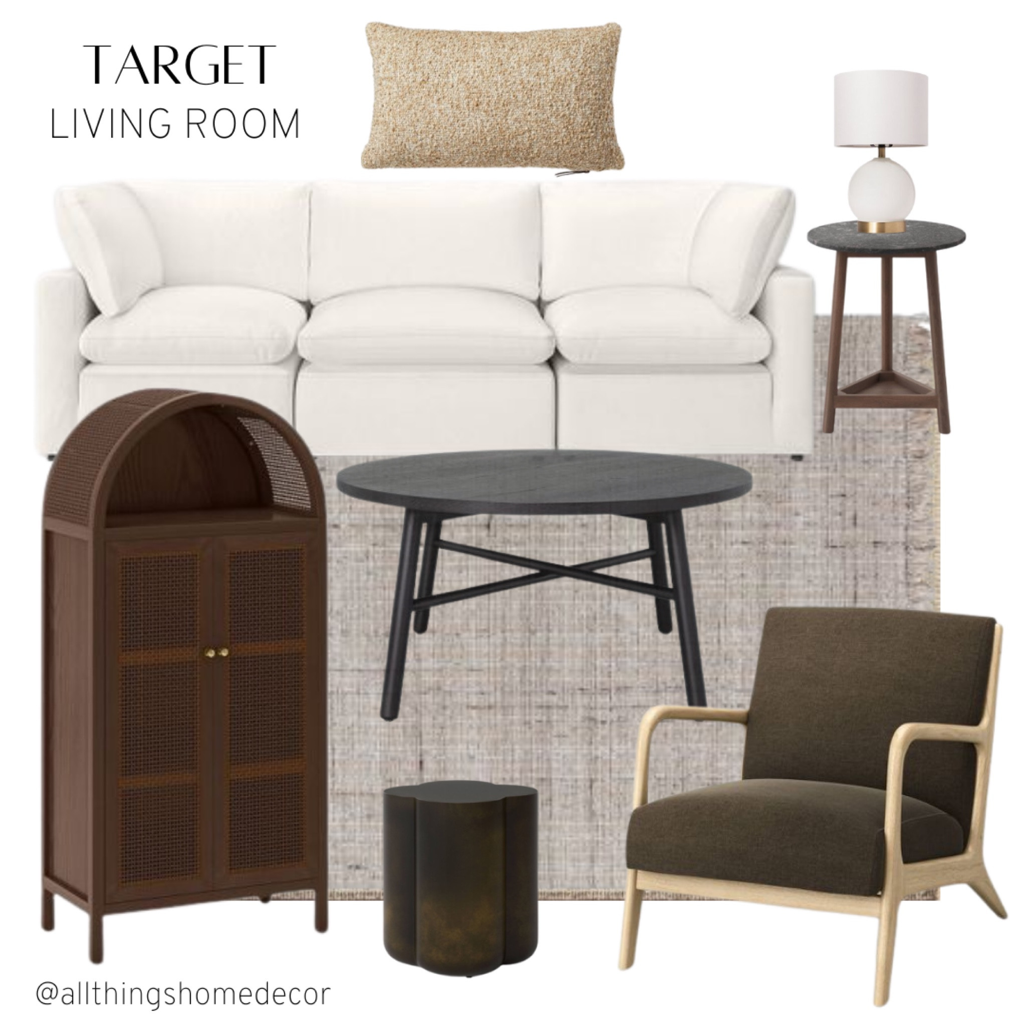 Living room, living room decor, Modern living room, modern decor, modern home, home decor, neutral decor, neutral home, target home, target studio McGee, studio McGee, white sofa, neutral sofa, black coffee table, oak bookcase, brown sofa chair, accent chair, white lamp, table lamp, pillows 

#LTKSeasonal #LTKunder100 #LTKhome