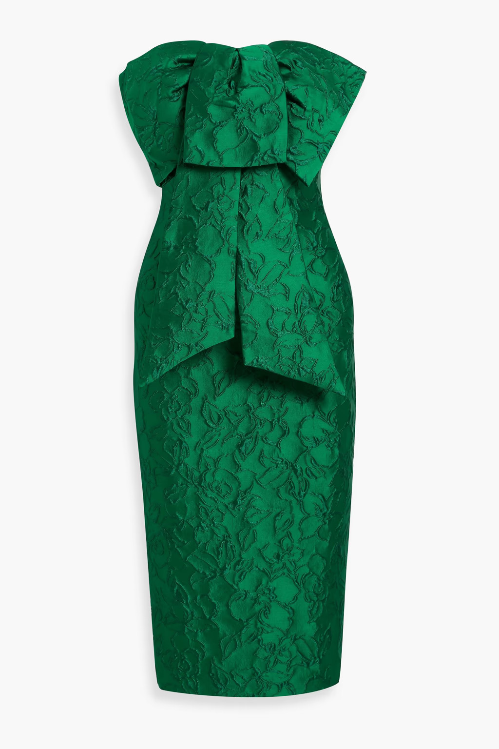 Strapless bow-detailed cloqué midi dress | The Outnet (US and CA)