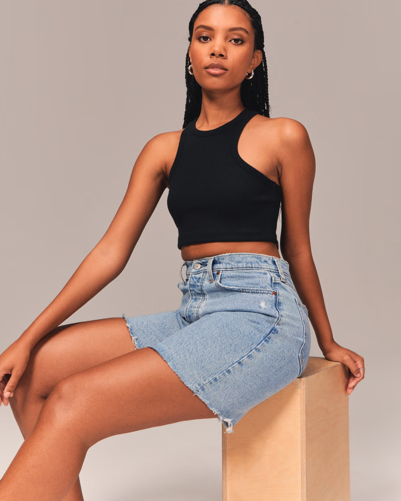 Curve Love High Rise 7 Inch Dad Shorts | Abercrombie & Fitch (US)