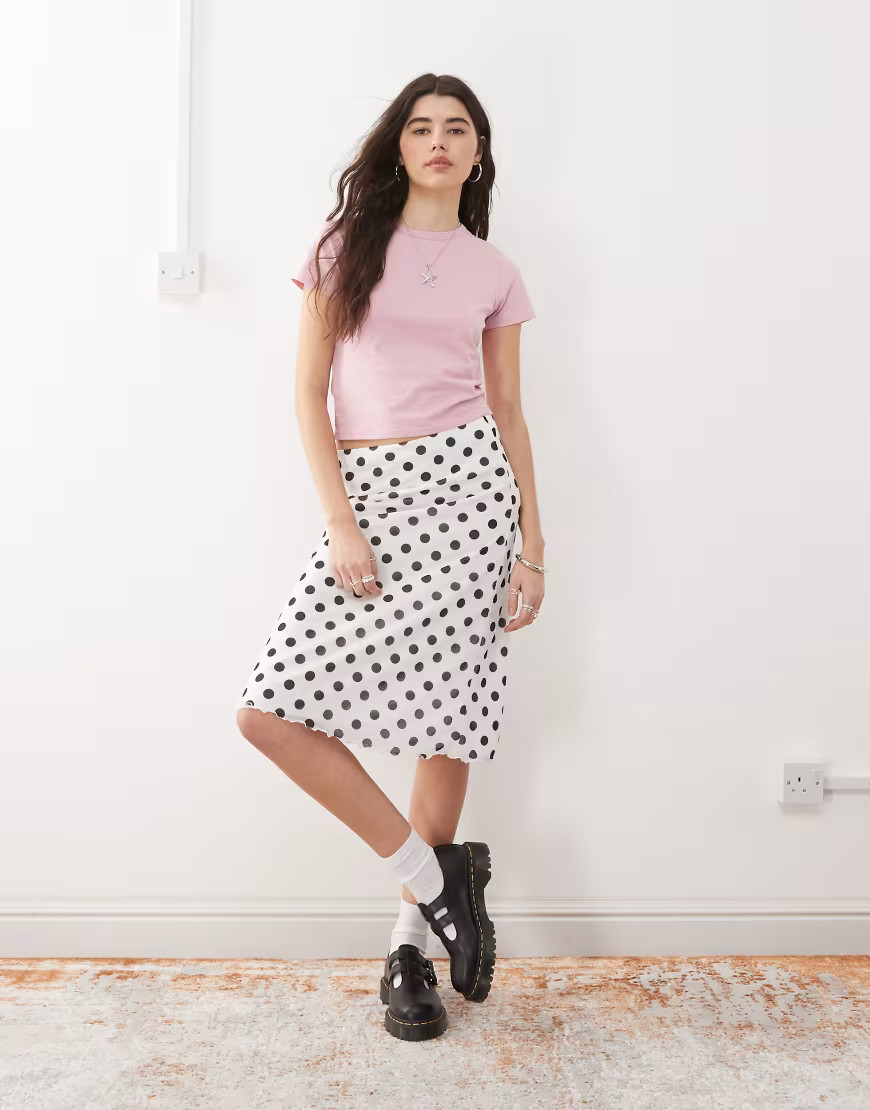 Reclaimed Vintage midi skirt in polka dot print-White | ASOS (Global)