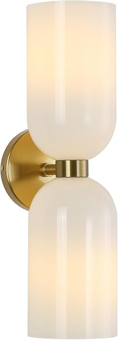 EFINEHOME Minimalist 2-Light Gold Wall Sconces with Cylinder Glass Shades- Mid Century Vanity Wal... | Amazon (US)