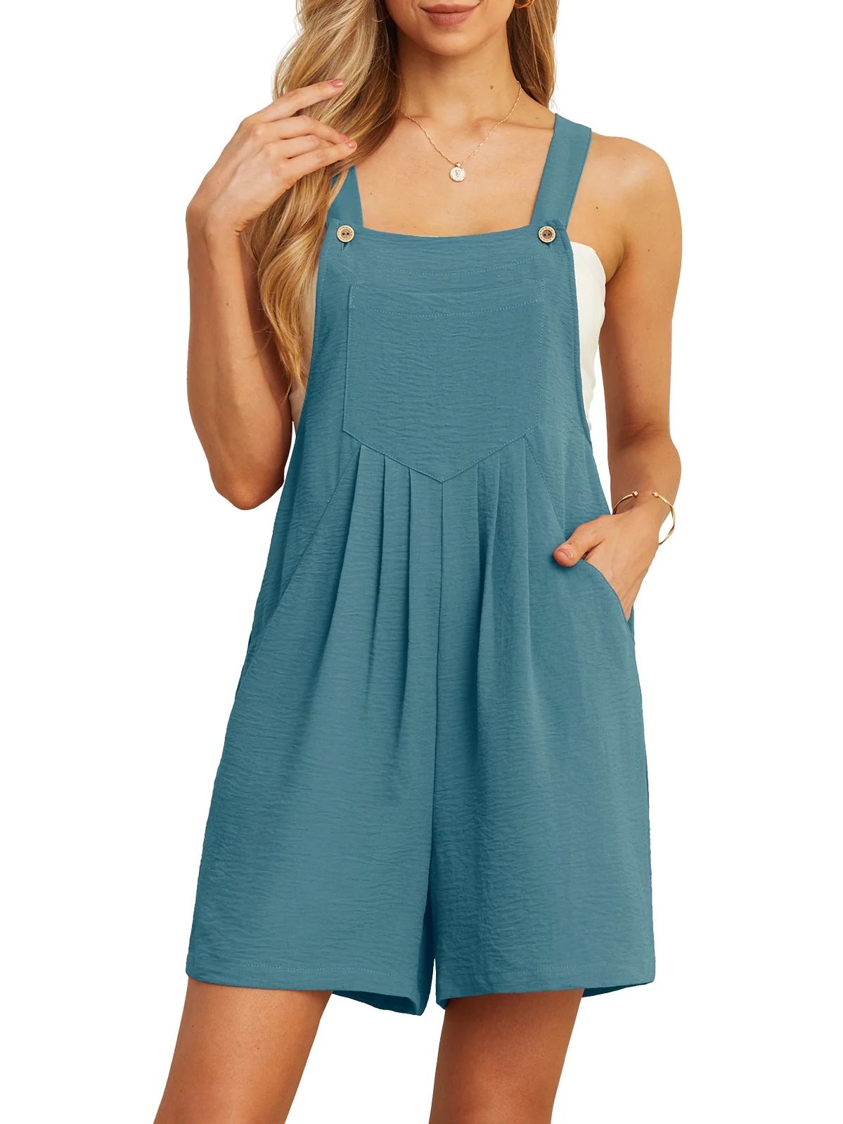 Cueply Women's Short Overalls Casual Summer Rompers Adjustable Strap Shorts Jumpsuit with Pockets | Walmart (US)