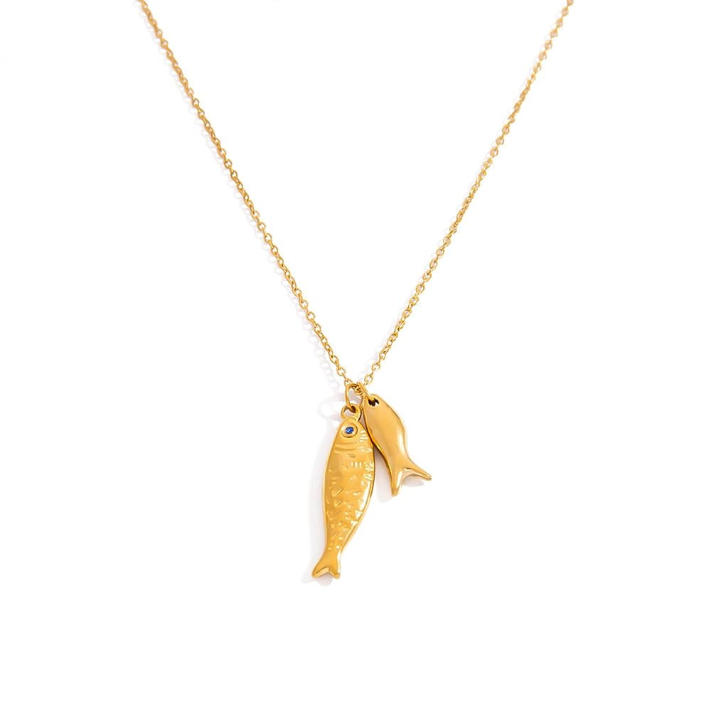 Gold Fish Pendant Necklace for Women Trendy Beach Charm Sardine Necklaces Dainty Summer Jewelry | Amazon (US)