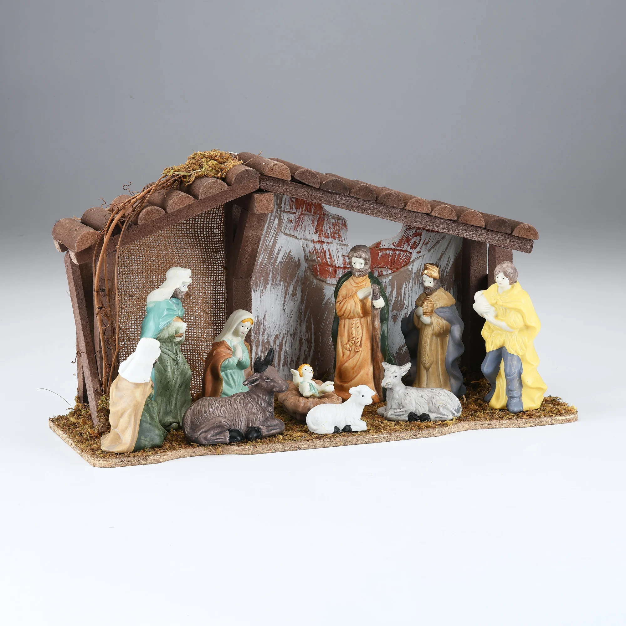 Porcelain Indoor Nativity Scene Set with Wooden Stable, 12 Pieces, by Holiday Time | Walmart (US)
