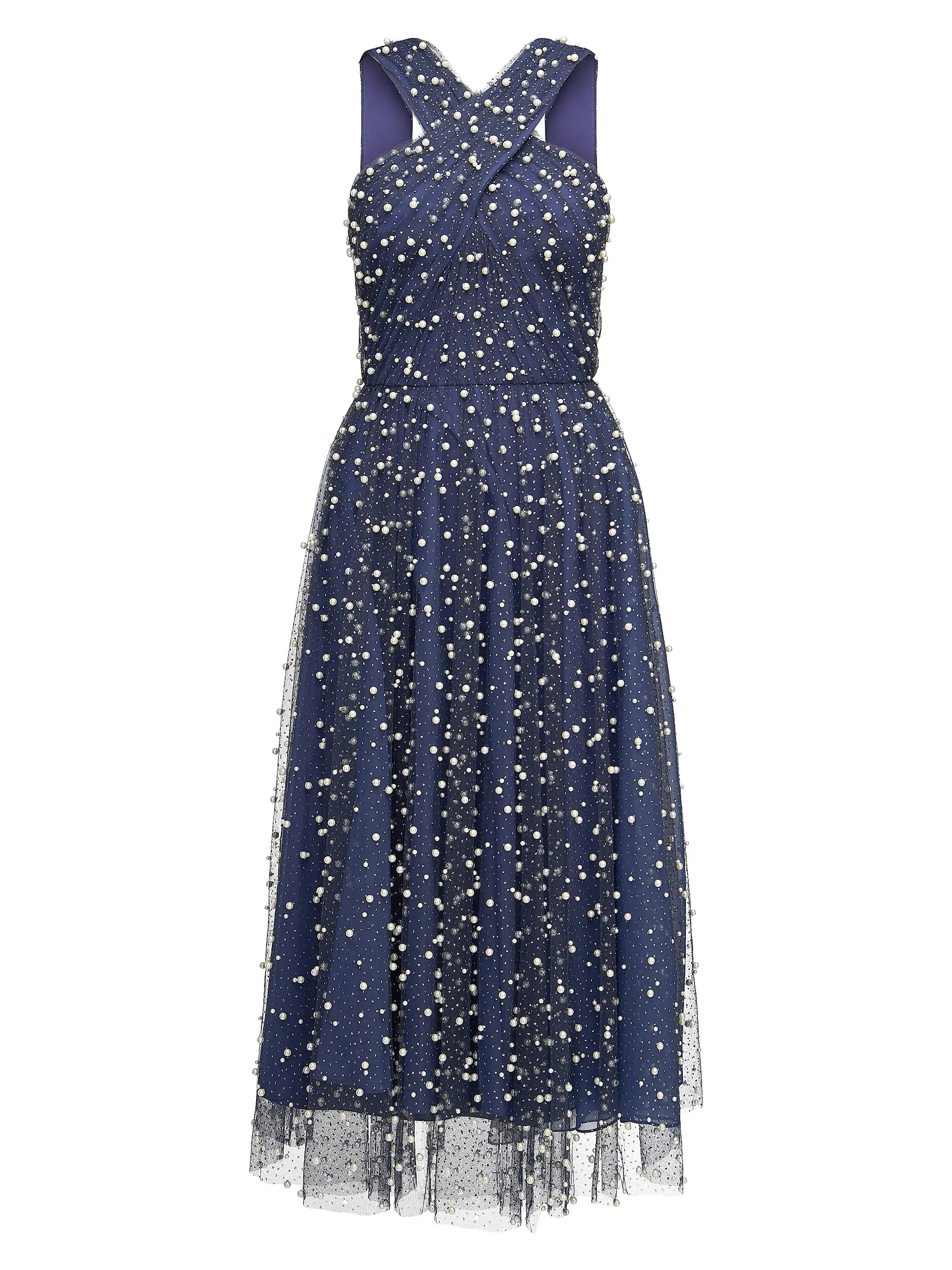 Tatiana Embellished Crisscross Halterneck Midi-Dress | Saks Fifth Avenue