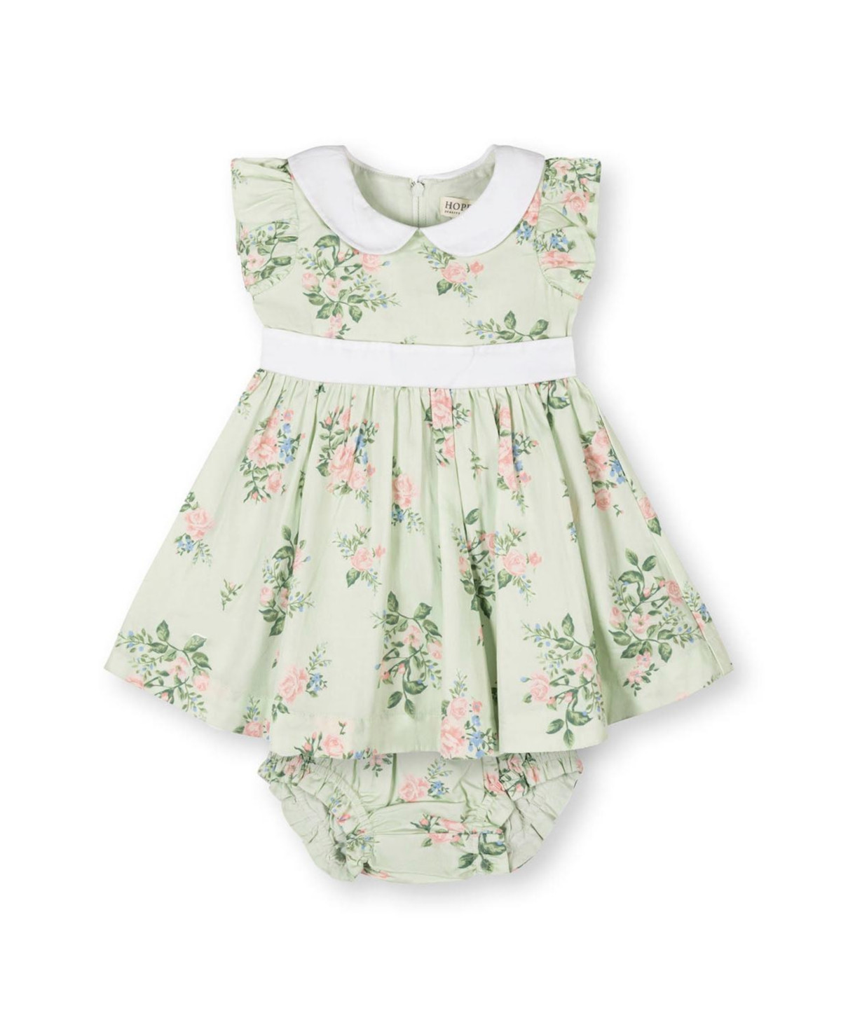Hope & Henry Baby Organic Flutter Sleeve Sateen Dress with Peter Pan Collar - Chateau floral | Macy's