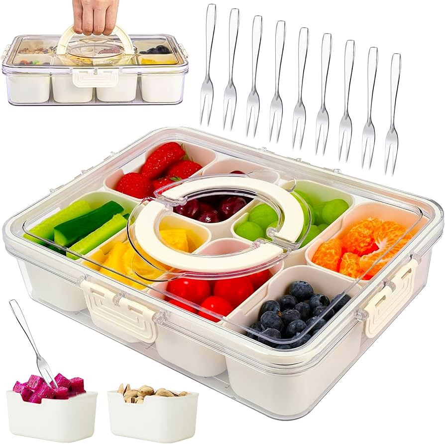 TZEKING Snackschale,Snackbox mit 8 F\u00e4chern,Snackteller mit Deckel,Snack Aufbewahrungsbox,K\u... | Amazon (DE)