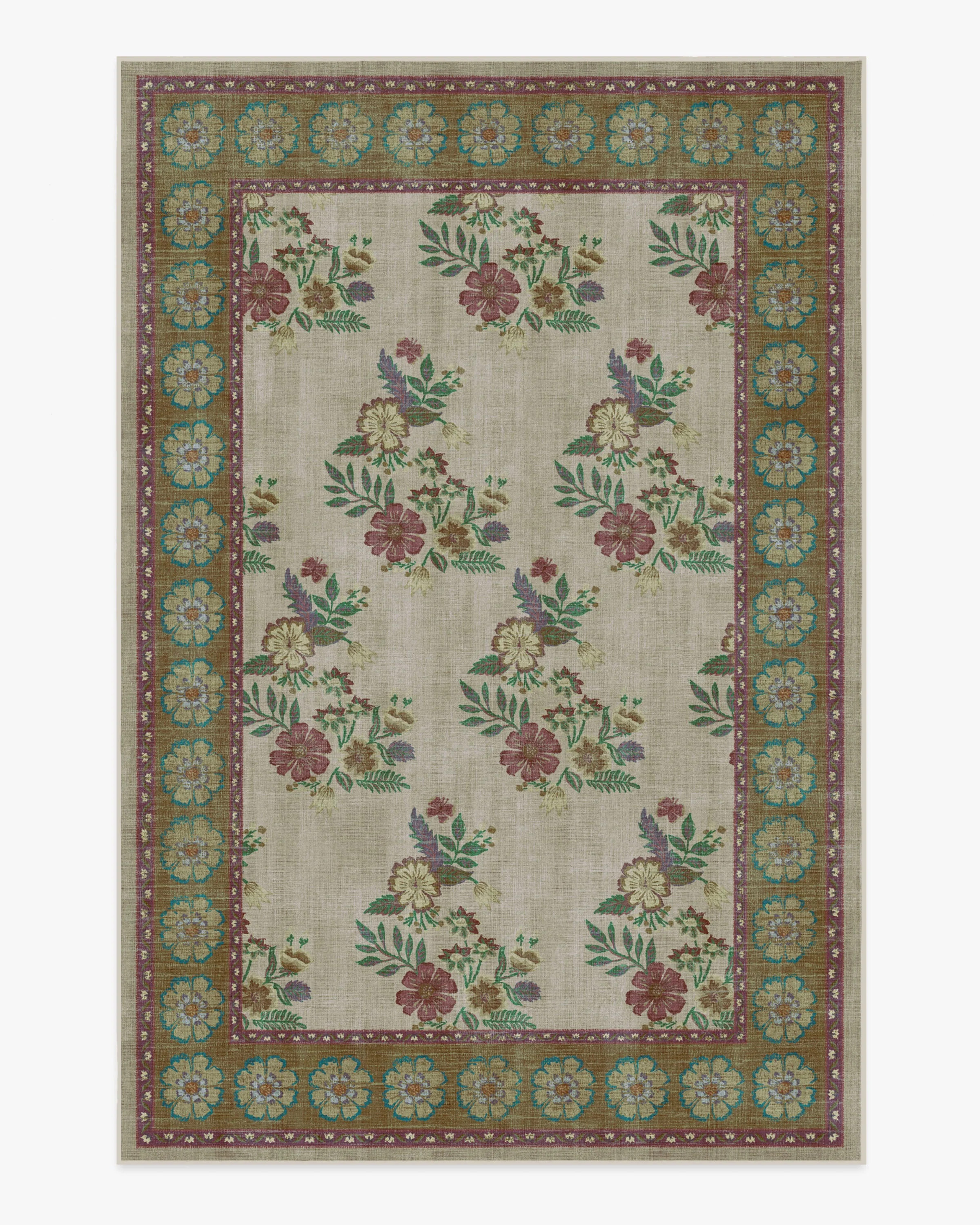 Pennywood Green & Pink Rug | Ruggable US | Ruggable