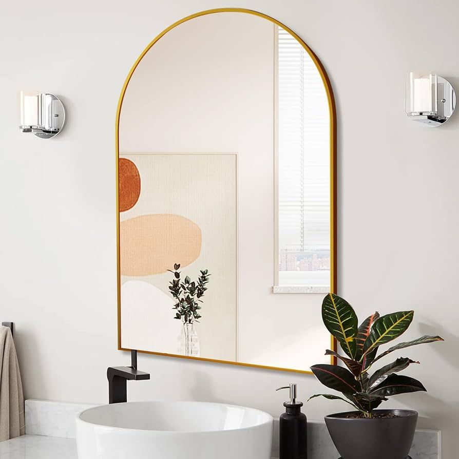 BEAUTYPEAK 24"x36" Arch Bathroom Mirror, Wall Mounted Mirror, Gold Vanity Wall Mirror w/Metal Fra... | Amazon (US)