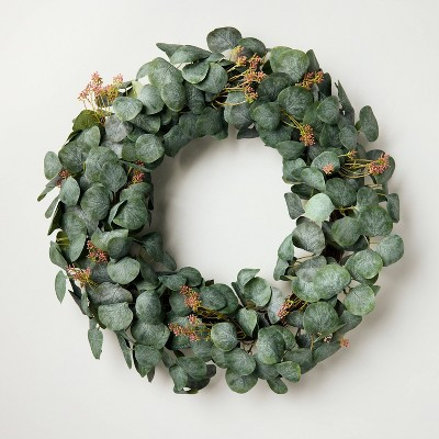 26" Eucalyptus Artificial Wreath Green - Hearth & Hand™ with Magnolia | Target