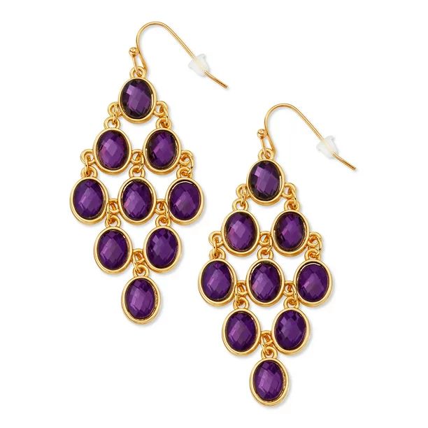 Scoop Womens Brass Yellow Gold-Plated Purple Stone Chandelier Dangle Earrings | Walmart (US)