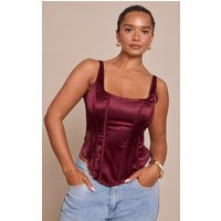Shape Burgundy Square Neck Satin Longline Corset Top | PrettyLittleThing UK