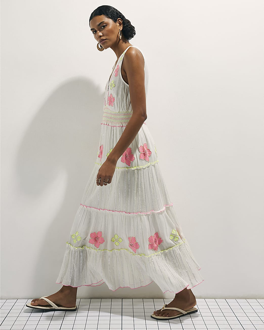 Cream Floral Embellished Maxi Dress | River Island UK & IE