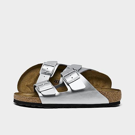 Birkenstock Women's Arizona Birkibuc Sandals in Silver Size: 40 | Finish Line (US)