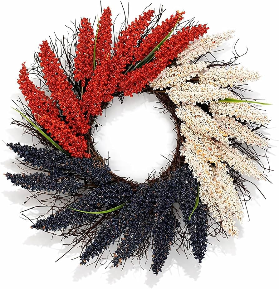 Patriotic Wreath for Front Door, American Flag Teardrop Swag Wreath with Stars and Stripes Bow, R... | Amazon (US)