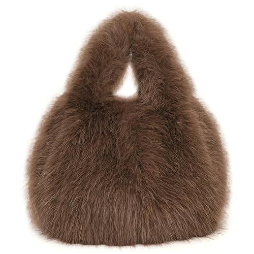 Winter Handbags For Women Faux Fur Fluffy Bag Cute Tote Bag Fur Purse Furry Handbag Bucket Bag (Brown) | Amazon (US)