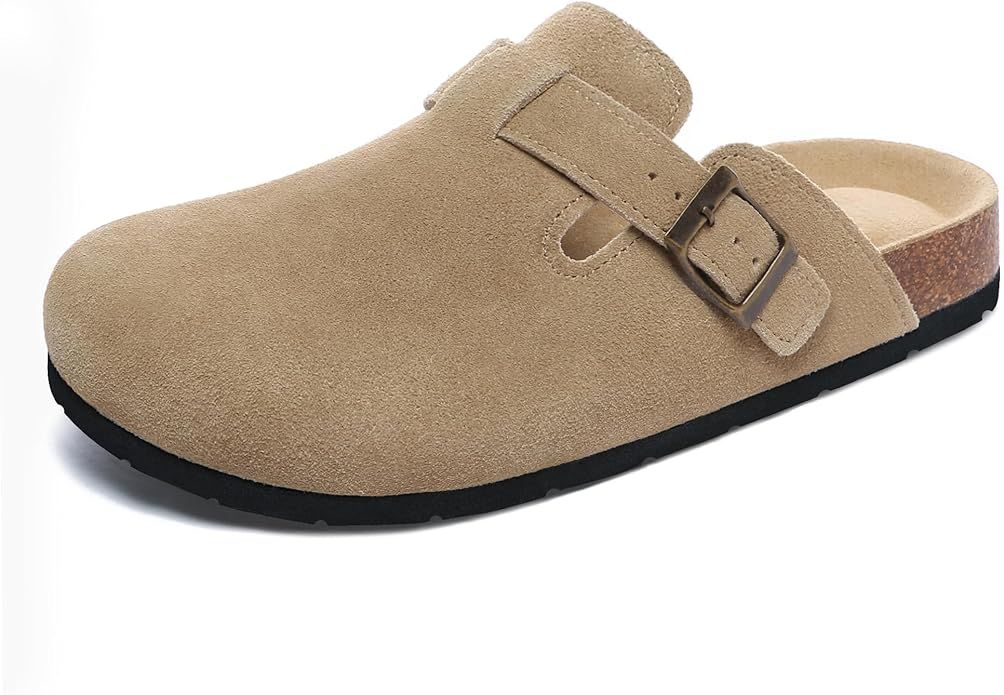 Women's Suede Leather Clogs Slip on Comfortable Home Mules Clogs Shoes | Amazon (US)