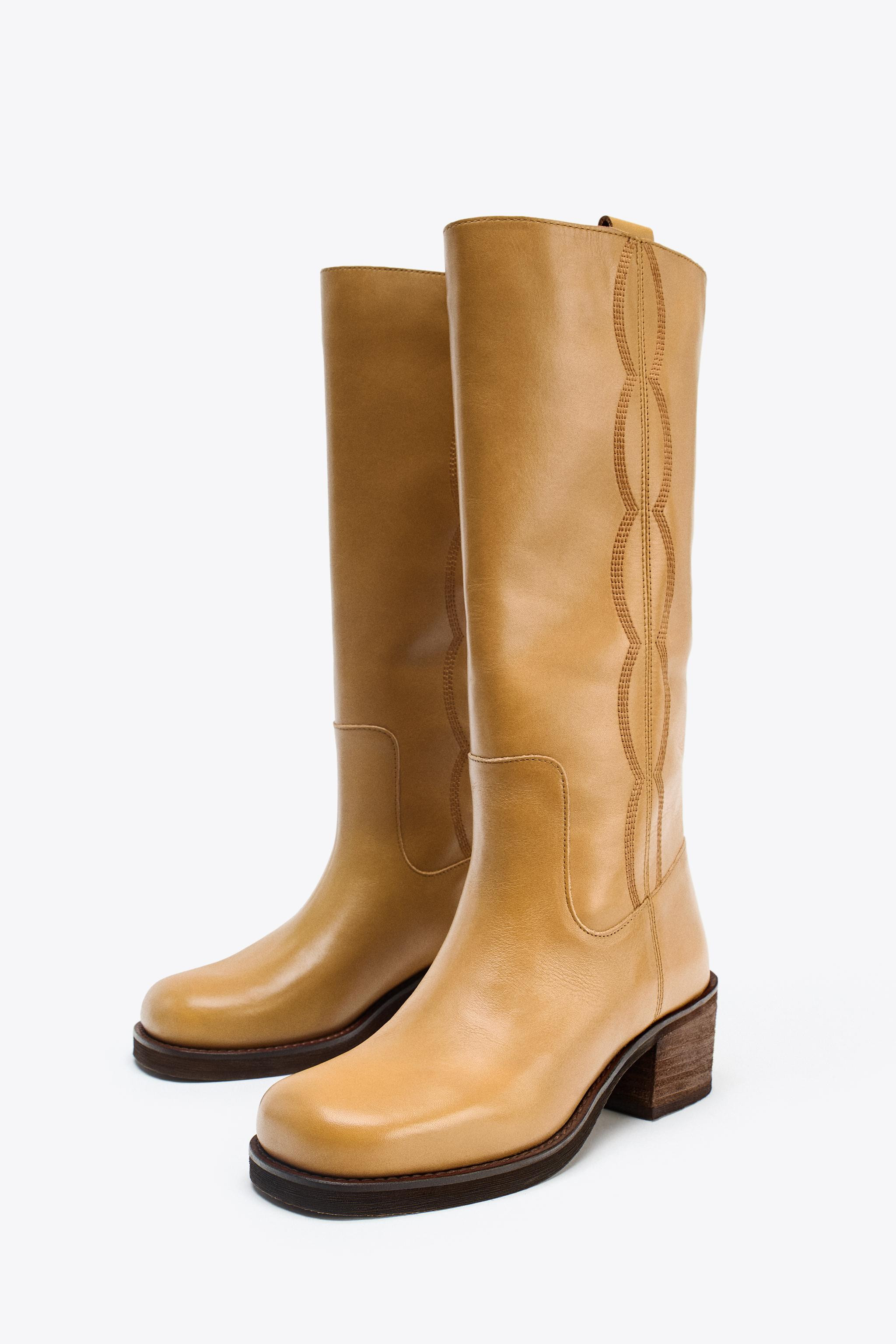 LEATHER TOPSTITCHED BOOTS | Zara US