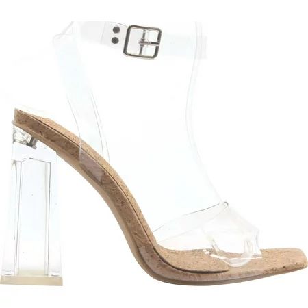 Static Footwear Womens Clear Chunky Block High Clear Heels for Women Transparent Strappy Open Toe Shoes Heels Cork 6 | Walmart (US)