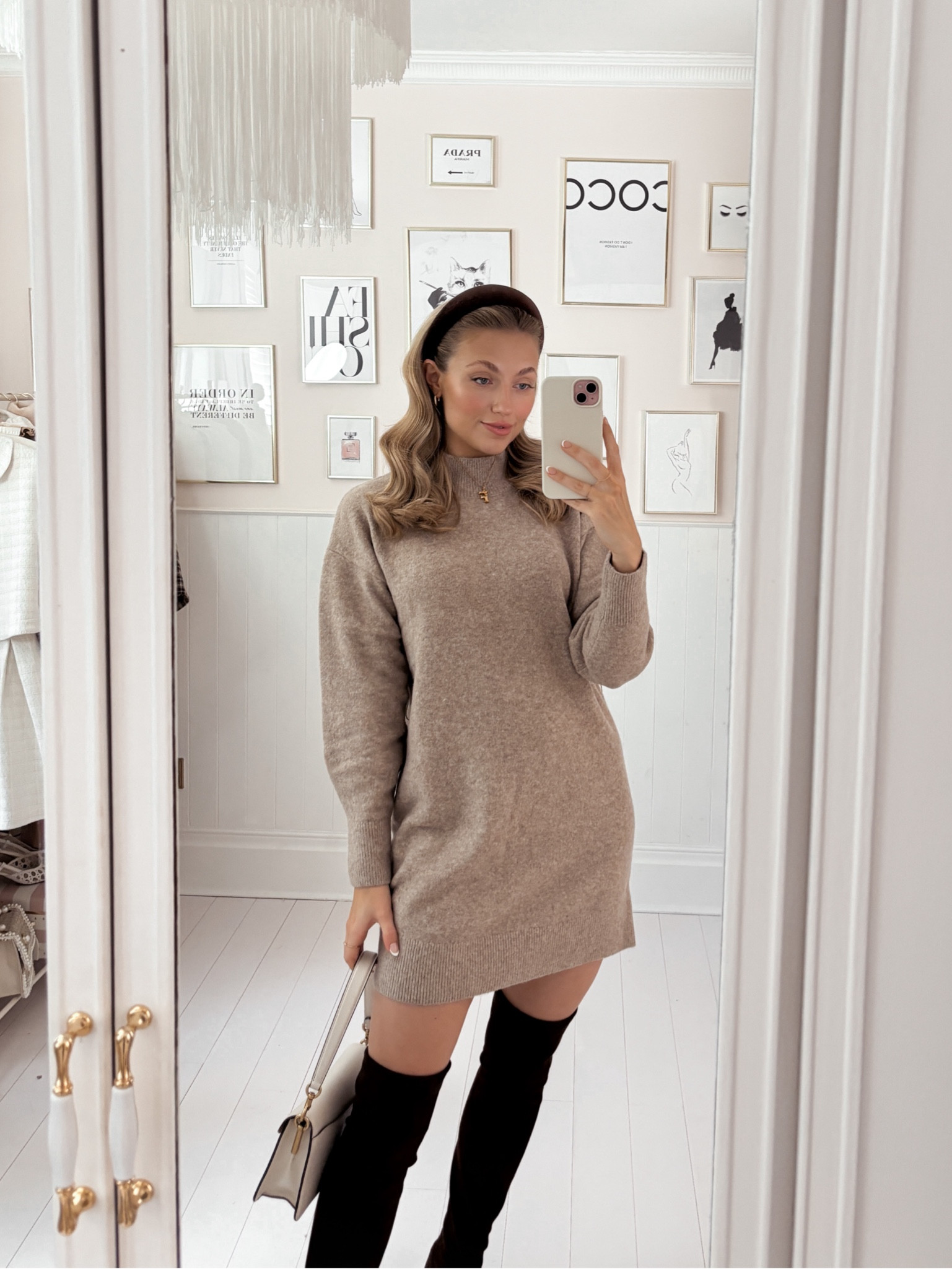 astor stud stretch knit long-sleeve dress Ella Long Sleeve Dress