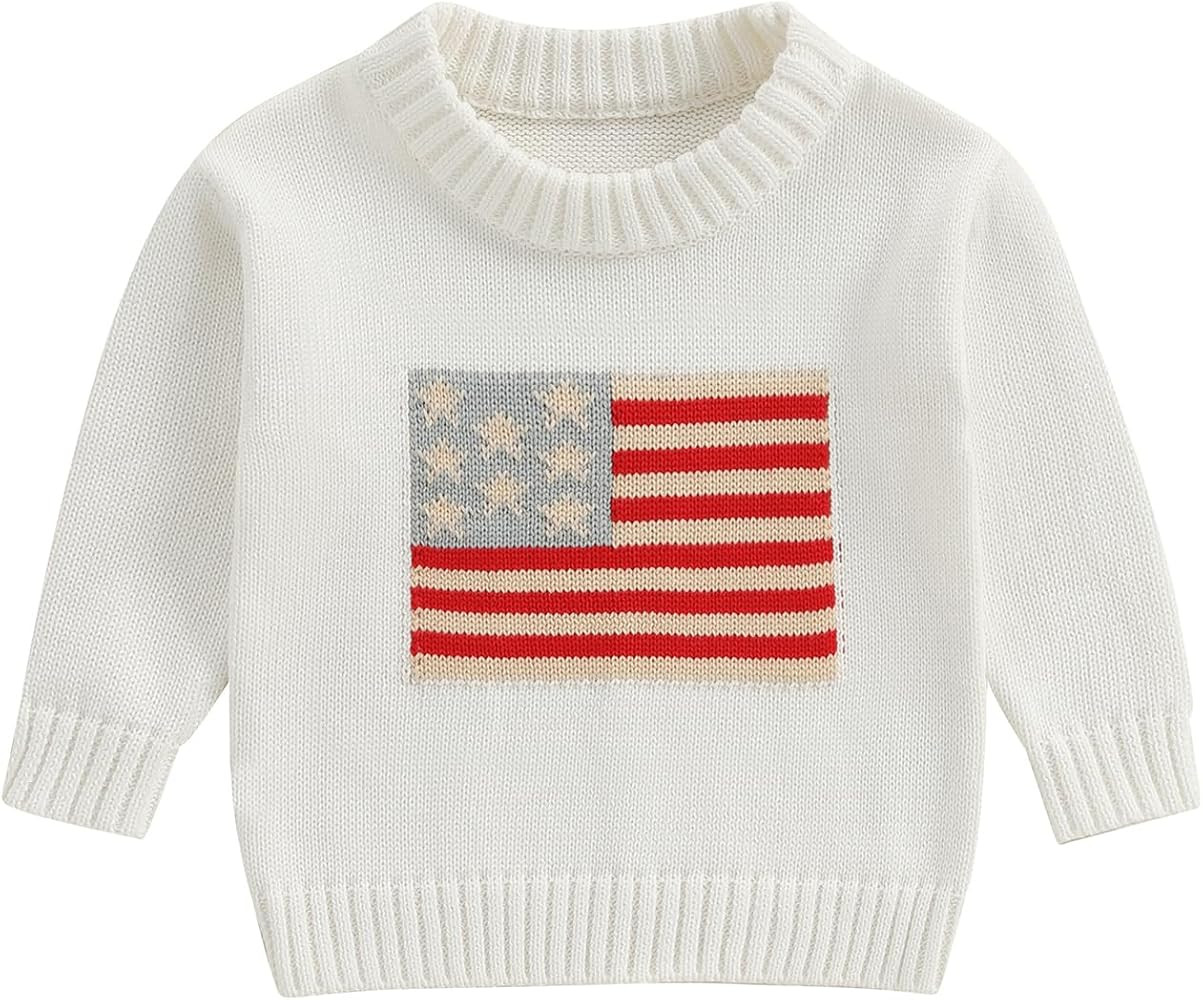 Toddler Baby Girl Boy Knit Sweater American Flag Embroidery USA Sweaters Pullover 4th of July Out... | Amazon (US)