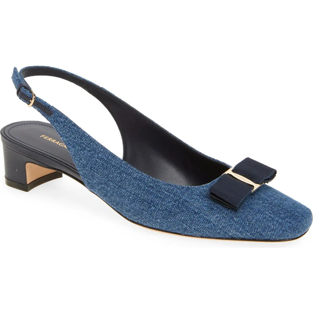 FERRAGAMO Rivada Slingback Pump in Denim at Nordstrom, Size 7.5 | Nordstrom