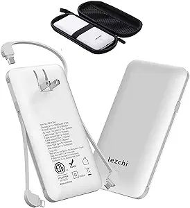lezchi Portable Power Bank, Ultra Slim 10000mAh Portable Charger, USB C External Battery Pack wit... | Amazon (US)