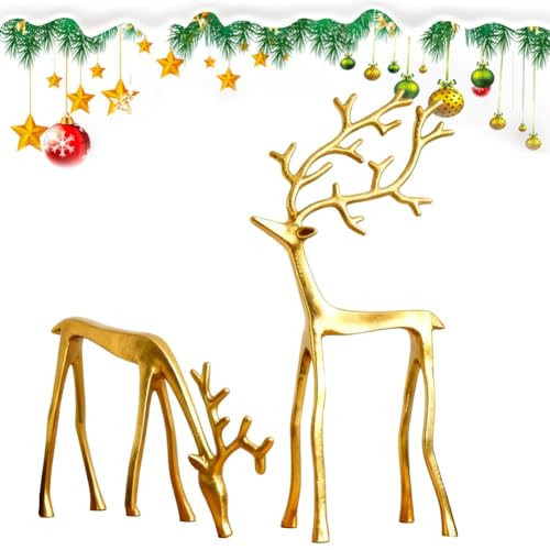 Black & Gold Reindeer Statues Christmas Decorations, Metal Deer Figurines Christmas Table Decor, Modern Xmas Figurines, Vintage Standing Deer for Centerpieces, Elegant Indoor Holiday Decor(Gold,2PCS) | Amazon (US)