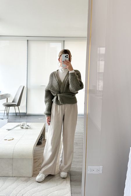 workwear layering for winter
office outfit for winter
petite fashion
petite pants
Abercrombie sloane pants 
Chunky knit cardigan 
Gray cardigan 
Sneakers for work
Casual office outfit 

#LTKtravel #LTKworkwear