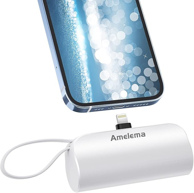 amelema Small Portable Charger for iPhone, 5000mAh Mini Power Bank with Built-in Cable/Metal Stan... | Amazon (US)