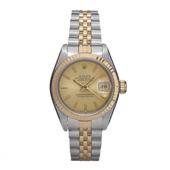 ROLEX Stainless Steel 18K Yellow Gold 26mm Oyster Perpetual Datejust Watch 69173 | Fashionphile