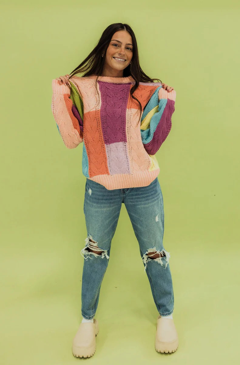 Leona Sweater-Light Pink Multi | Love Olive Co