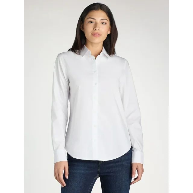 Time and Tru Women's Button Down Shirt with Long Sleeves, Sizes XS-XXXL | Walmart (US)