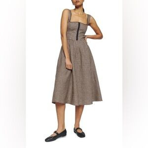 Reformation Black and Tan Checkered Midi Dress, Sz 8 | Tagliatelle Linen Dress | Poshmark