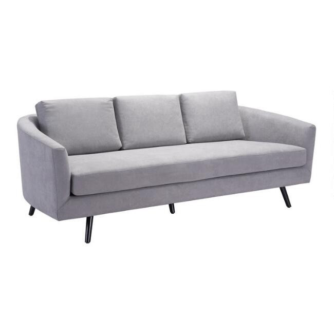 Gray Velvet Curved Back Addison Sofa | World Market